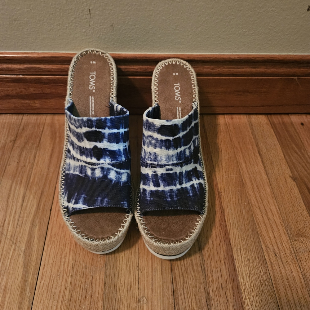 TOMS Blue and White Slip-On Sandals